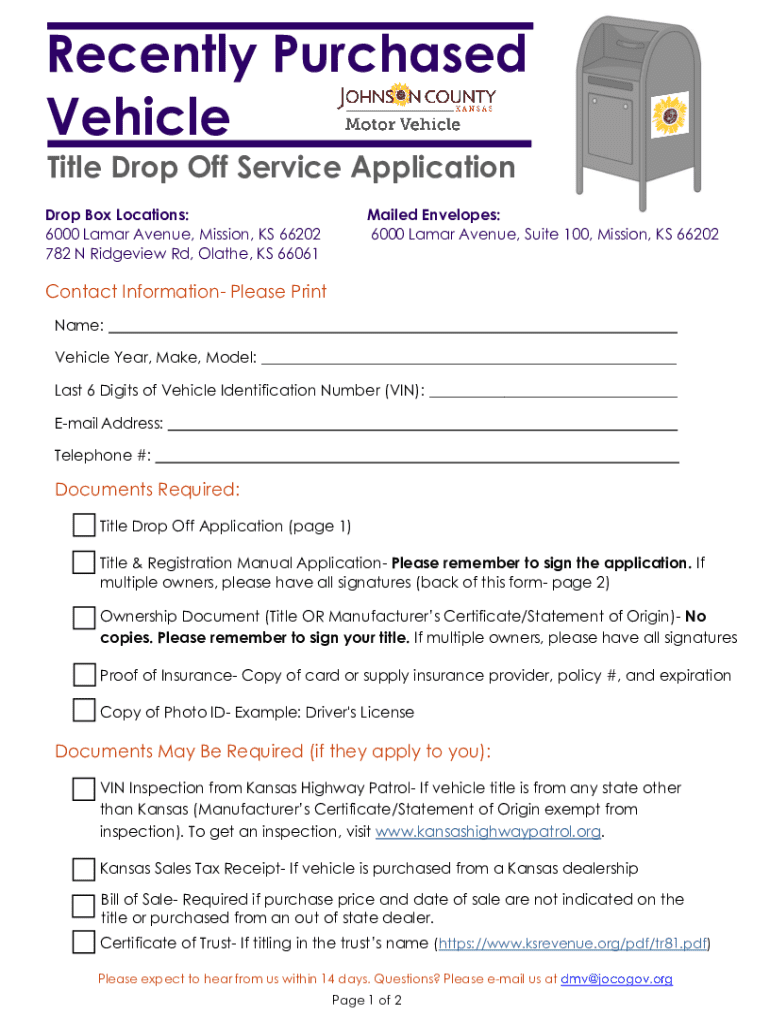 Kansas Title Application Vehicle  Form