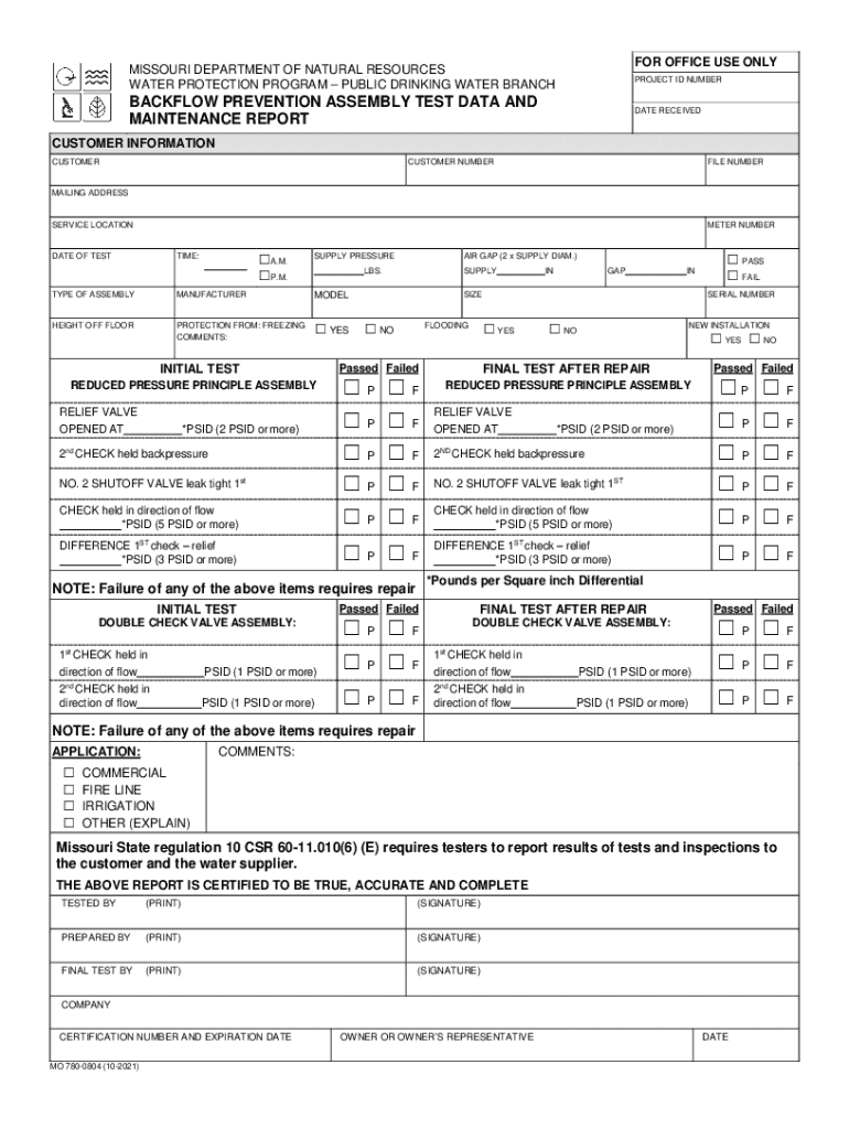  Backflow Prevention Assembly Test Data and Maintenance Report 2021-2024