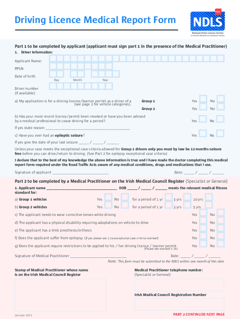 Driving Licence Medical Report Form