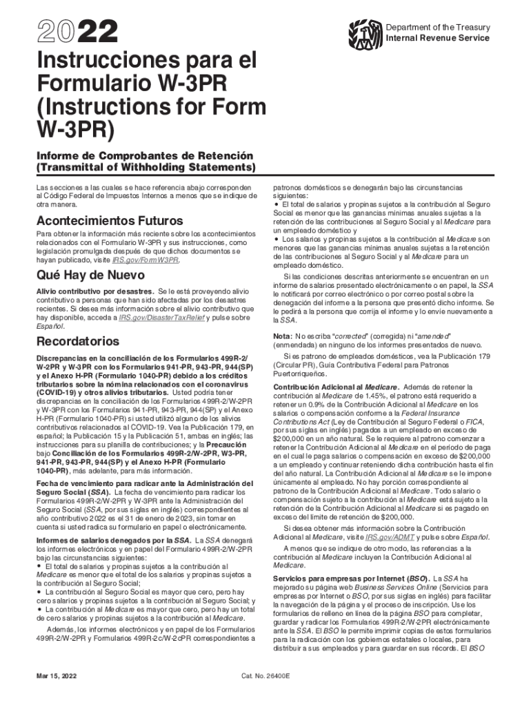  Www Irs Govpubirs Pdf2022 Form W 3PR Internal Revenue Service 2022-2024