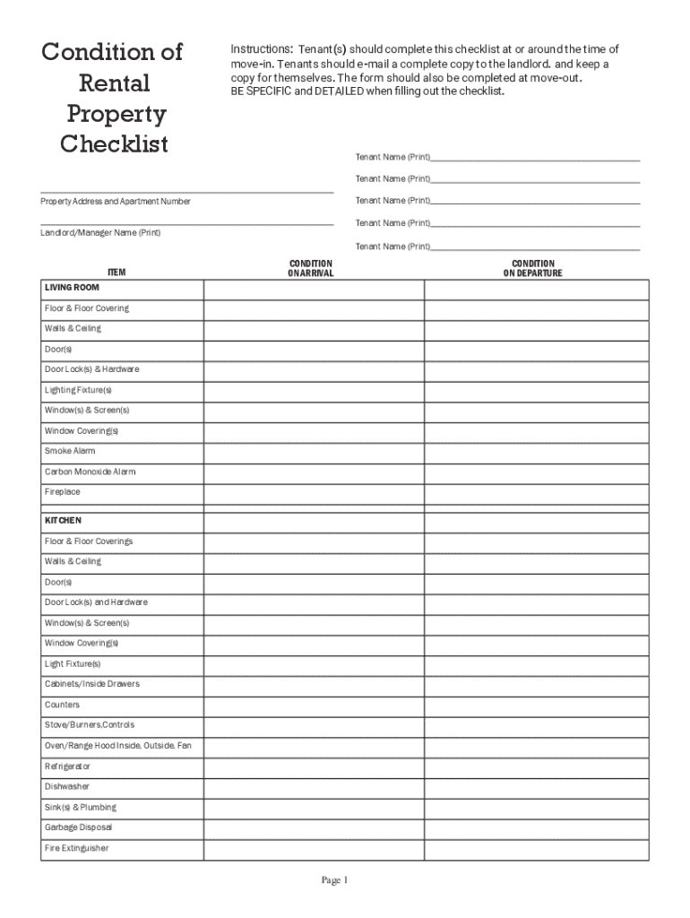 Condition of Rental Property ChecklistInstructions Form