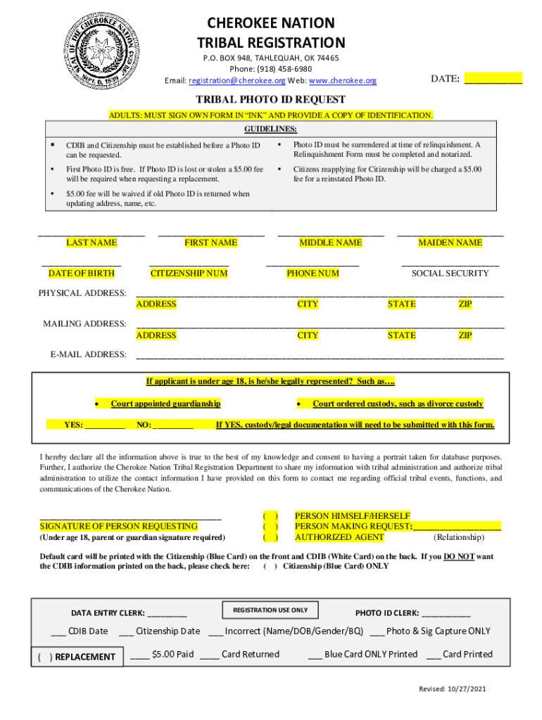 Cherokee Nation Blue Card  Form