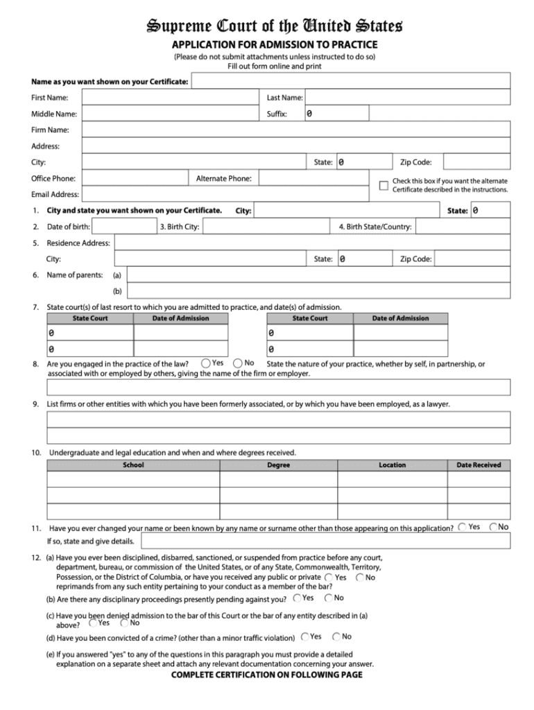 Application Admission Form