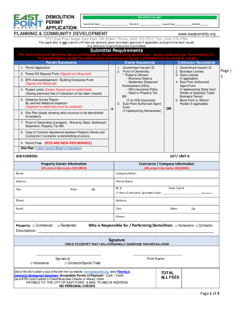 DEMOLITION PERMIT Submittal Date APPLICATION  Form