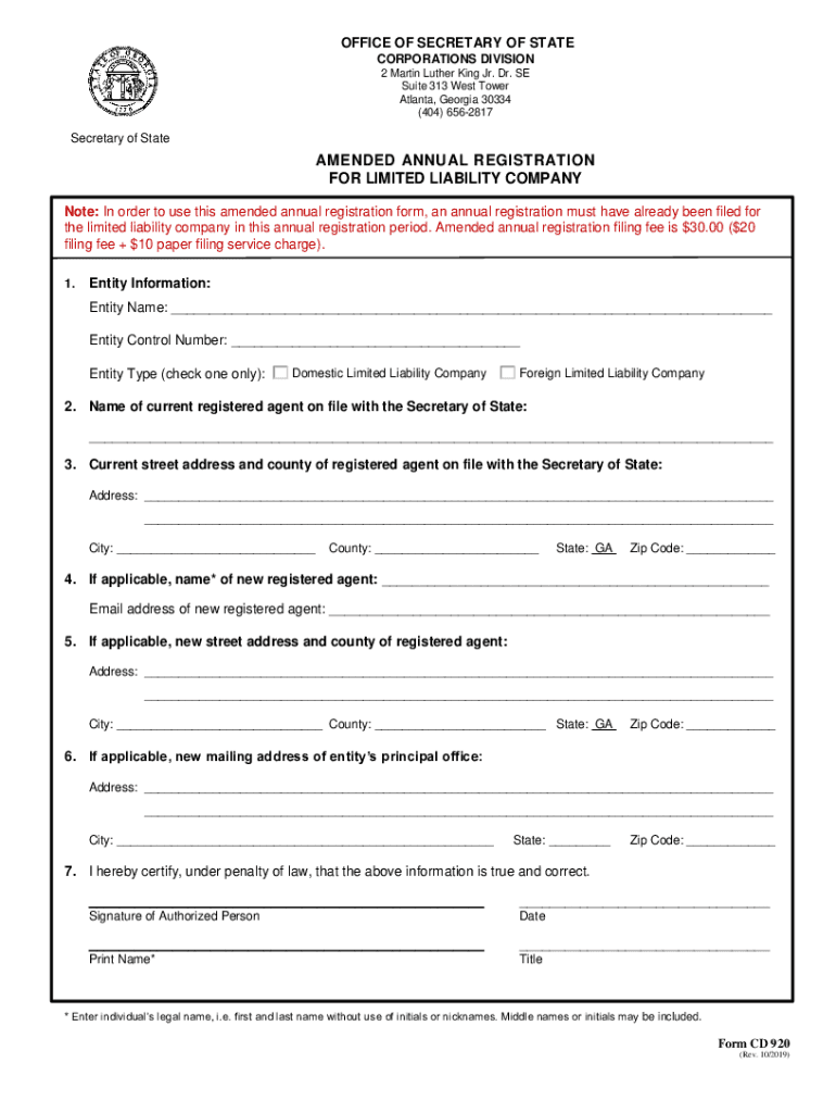  Www Formsworkflow ComformdetailsAmended Annual Registration for Limited Liability Company CD 2019-2024