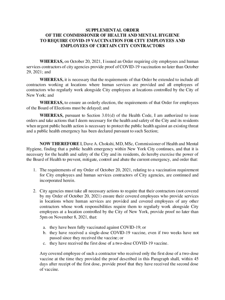 SUPPLEMENTAL ORDER of the COMMISSIONER of HEALTH and  Form