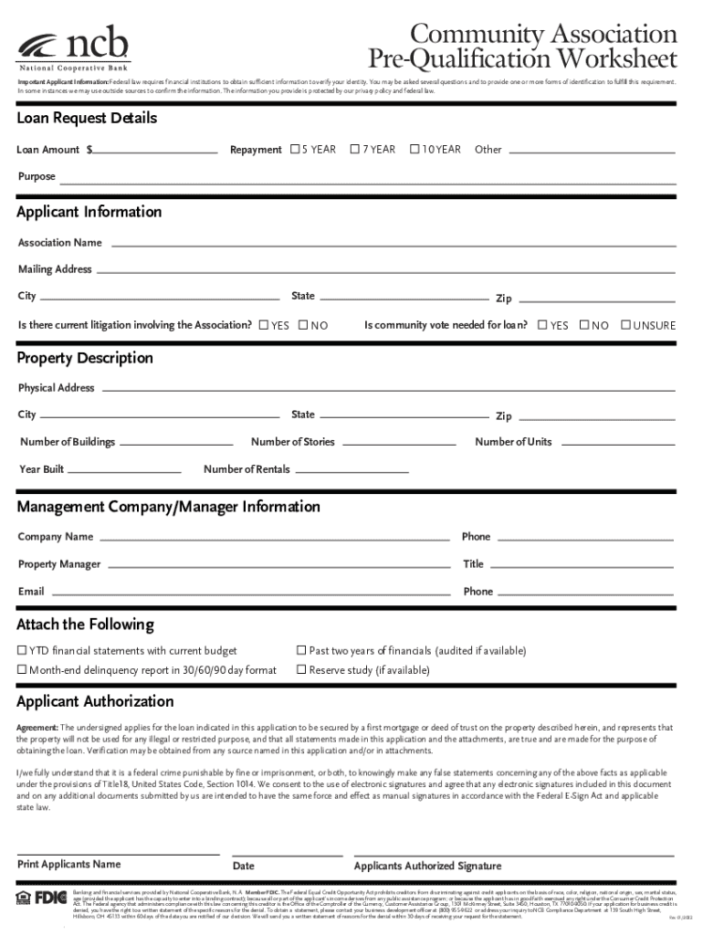 Impact Ncb CoophubfsassetsCommunity Association Pre Qualification Worksheet  Form