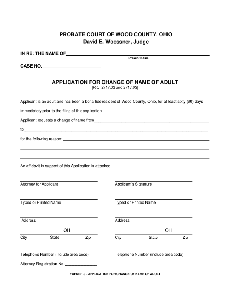Ohio Name Change Packet Adult  Form