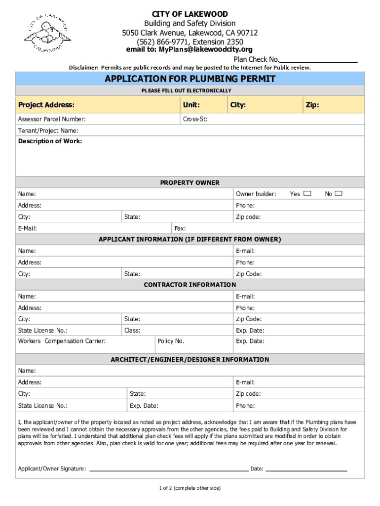 Www Lakewoodcity OrgfilesassetsCITY of LAKEWOOD Building and Safety Division 5050 Clark  Form