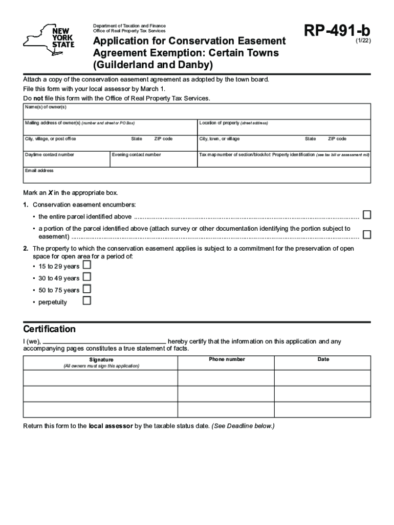 Form RP 491 B Application for Conservation Easement Agreement Exemption