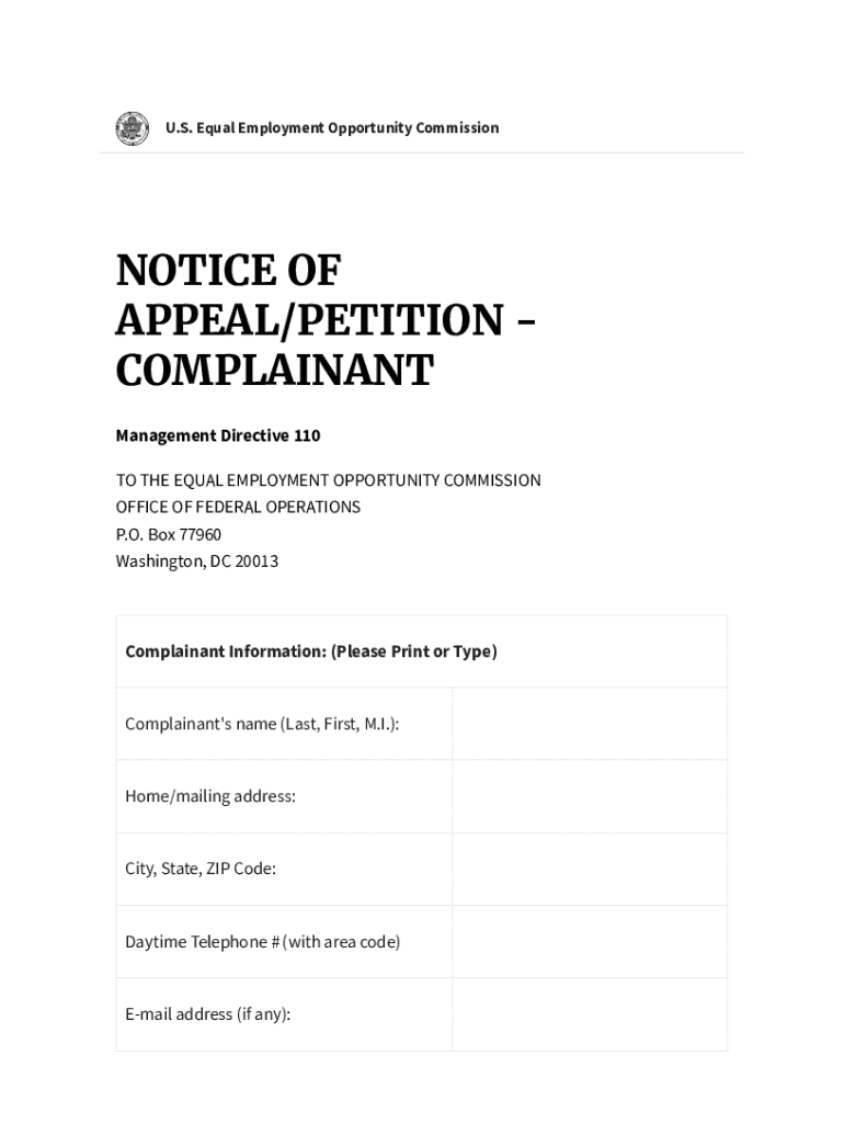  NOTICE of APPEALPETITION COMPLAINANT U S Equal 2009-2024