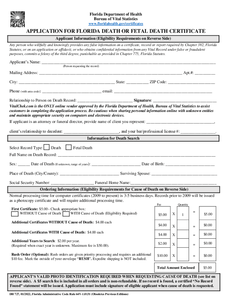  Florida Form Death 2022-2024