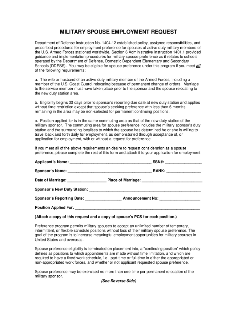 Military Spouse Preference Request  Form