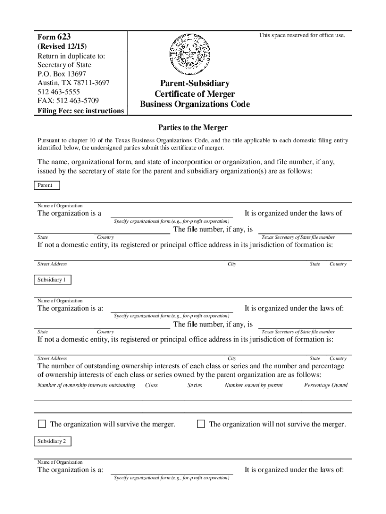 Www Fill IoForm 624General InformationFillable Form 624General Information Certificate of Merger