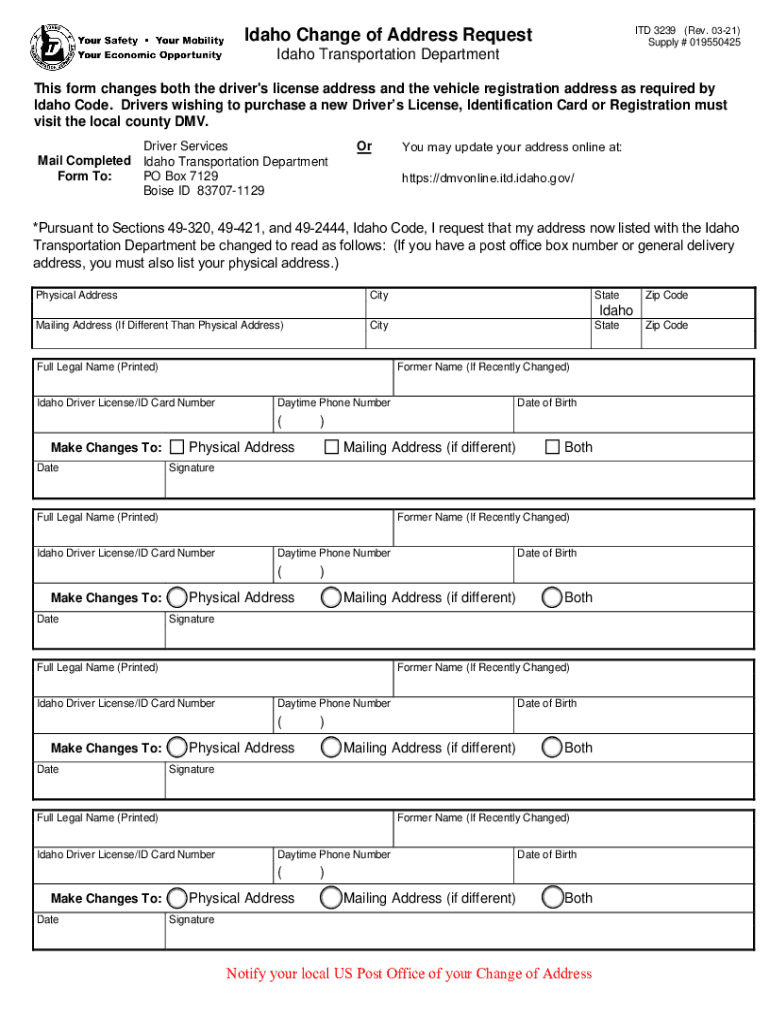  Idaho Change Address Form 2021-2024