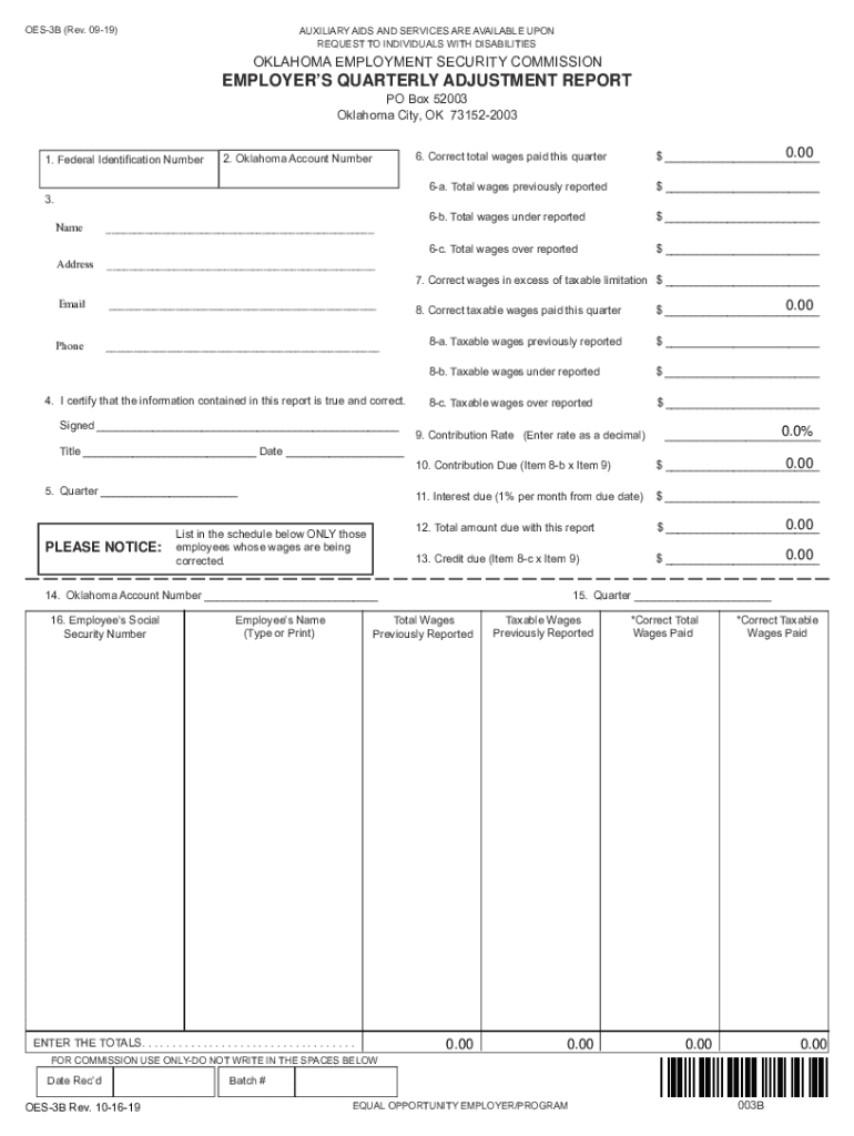 Employer&#039;s Quarterly Adjustment Report  Form