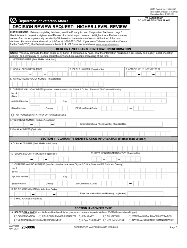 PDF VA Form 20 0996 the Senior Veterans Service Alliance