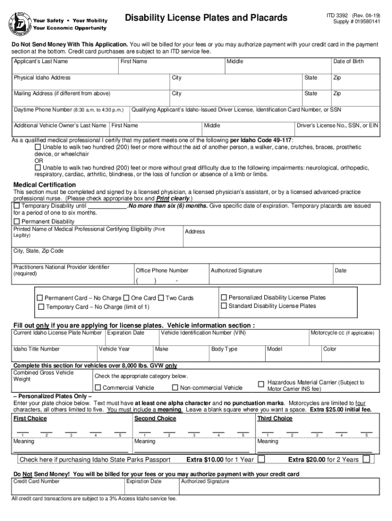 Idaho Disability License  Form