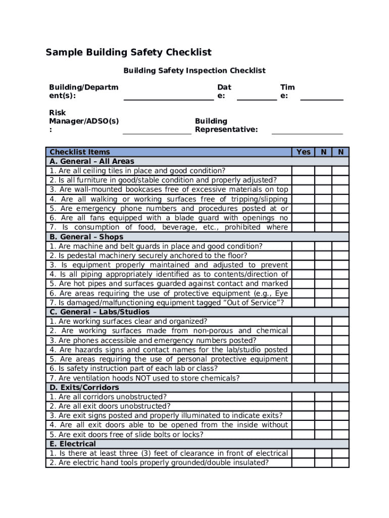 Sample Building Safety Checklist Sorm State Tx Us  Form