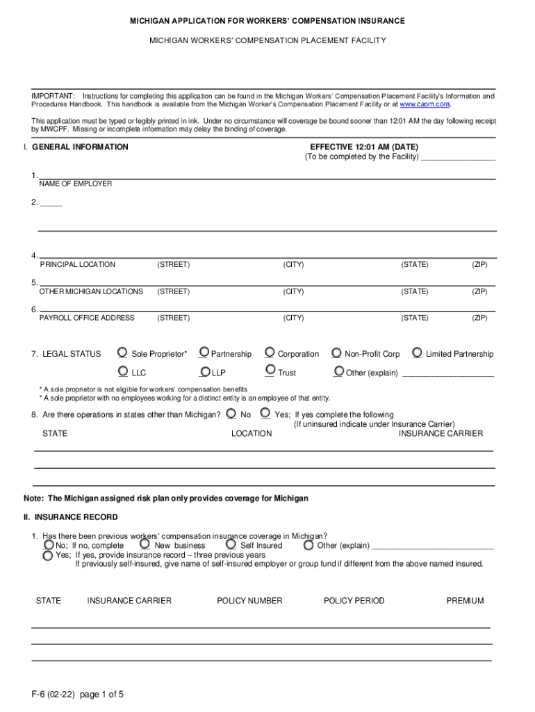  Cdn Cocodoc Comcocodoc Form PdfpdfMICHIGAN APPLICATION for WORKERS COMPENSATION INSURANCE 2022-2024