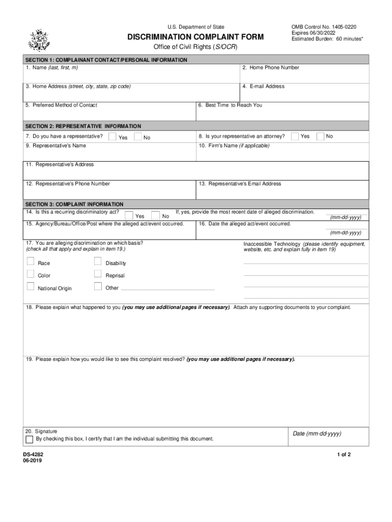 State Discrimination Complaint  Form