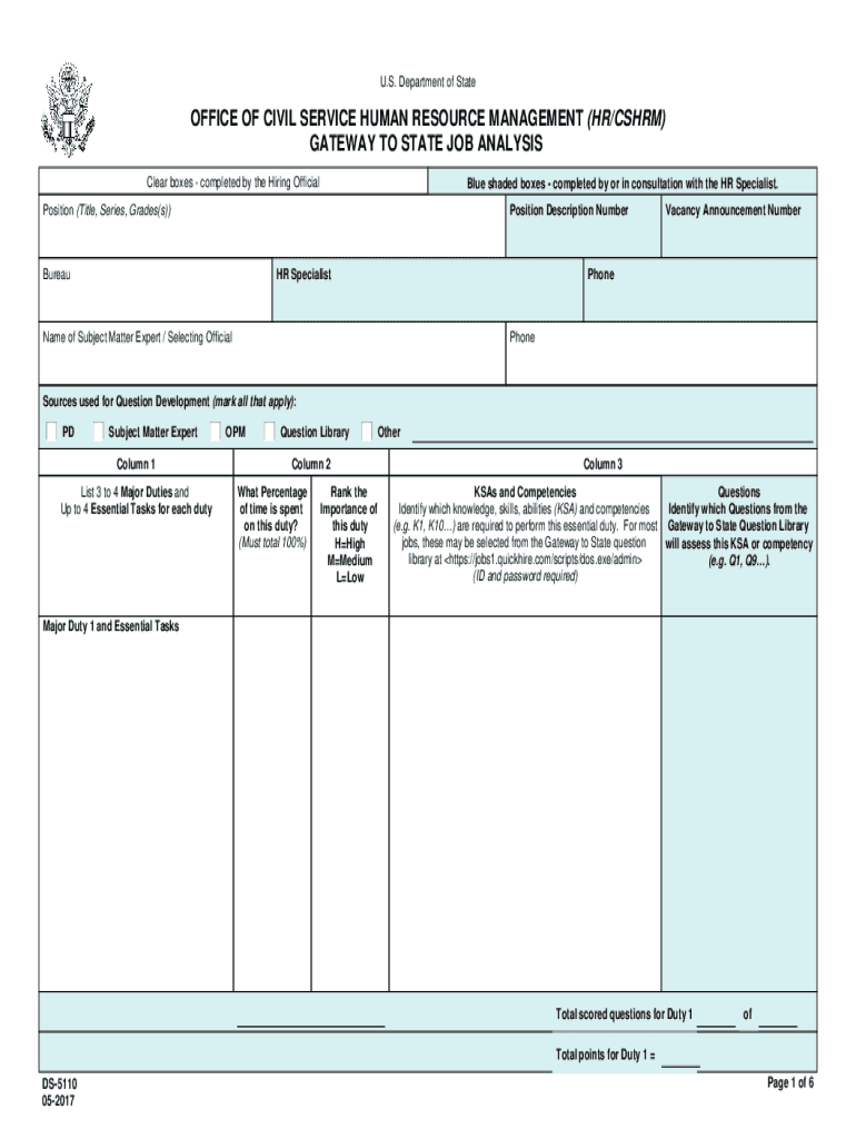 Eforms State GovFormsds5110OFFICE of CIVIL SERVICE HUMAN RESOURCE MANAGEMENT HRCSHRM