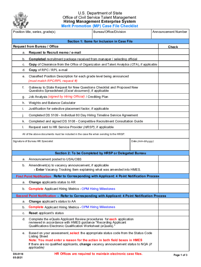 Management Case File Checklist  Form