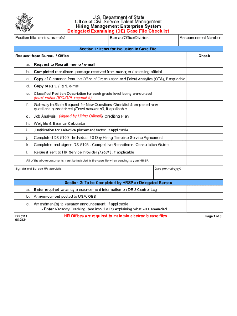 Management Case File Checklist  Form