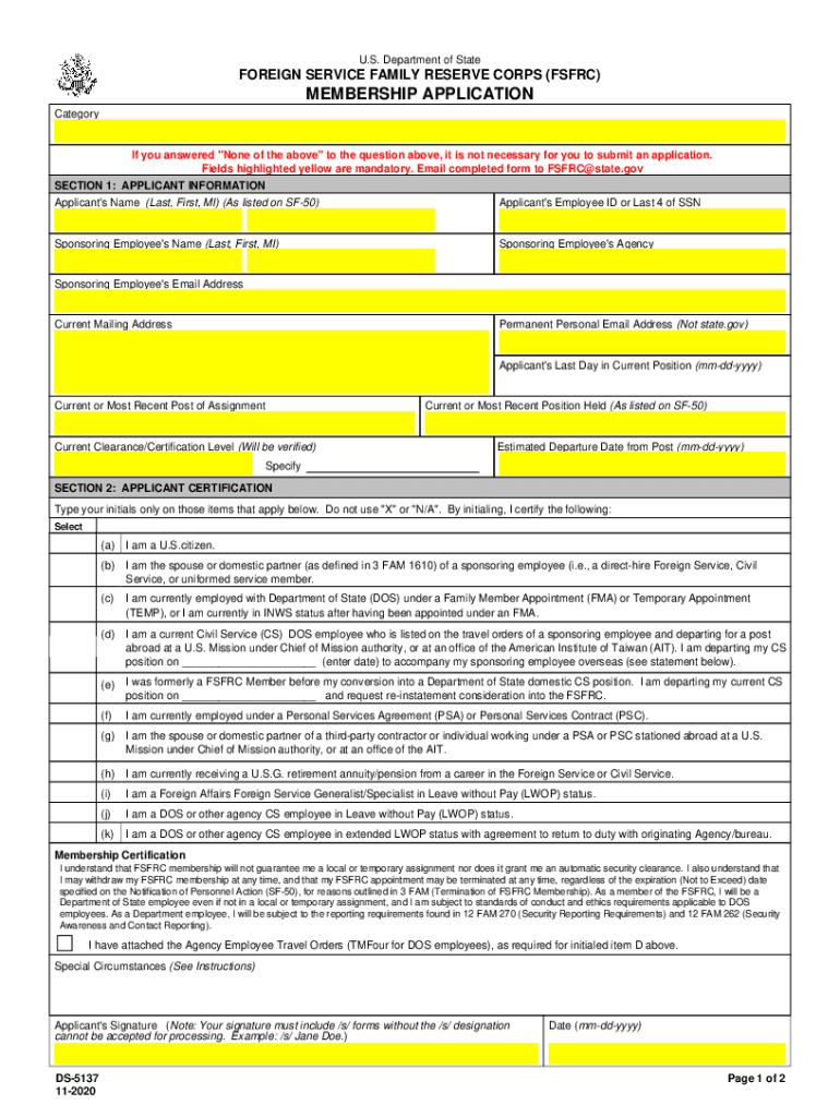 Foreign Service Family Reserve Corps  Form
