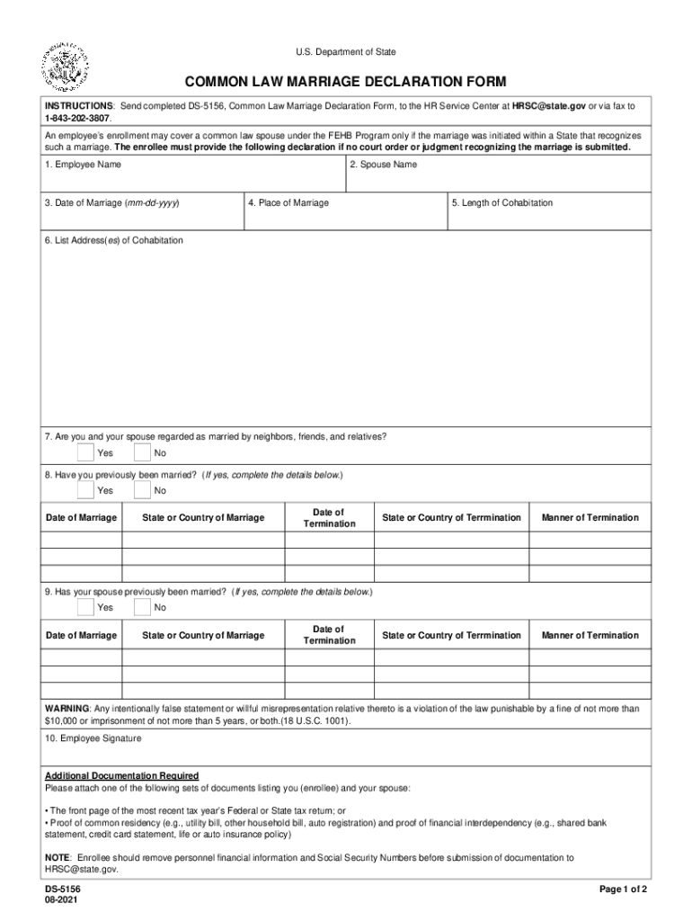 State Common Law Marriage  Form