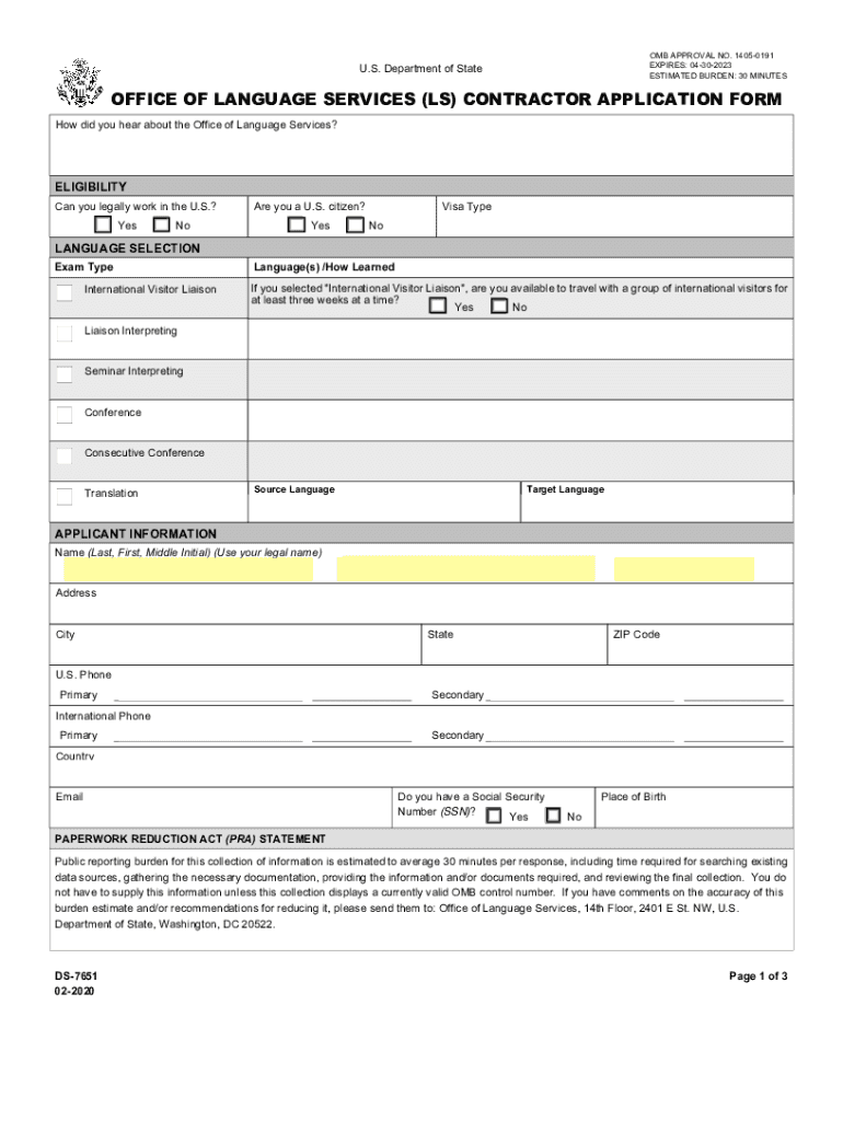 Get and Sign Fillable Online U S Department of State OFFICE of LANGUAGE 2020-2022 Form