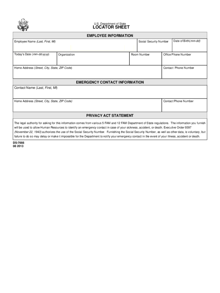 Locator Sheet  Form