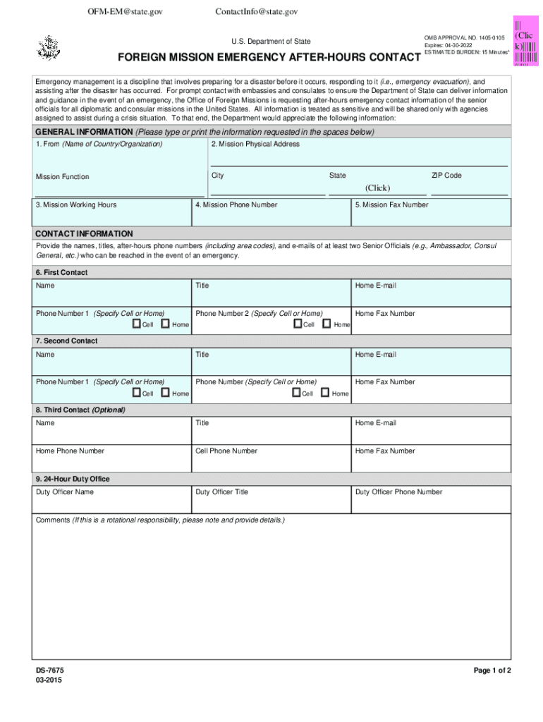 Mission Emergency Contact  Form