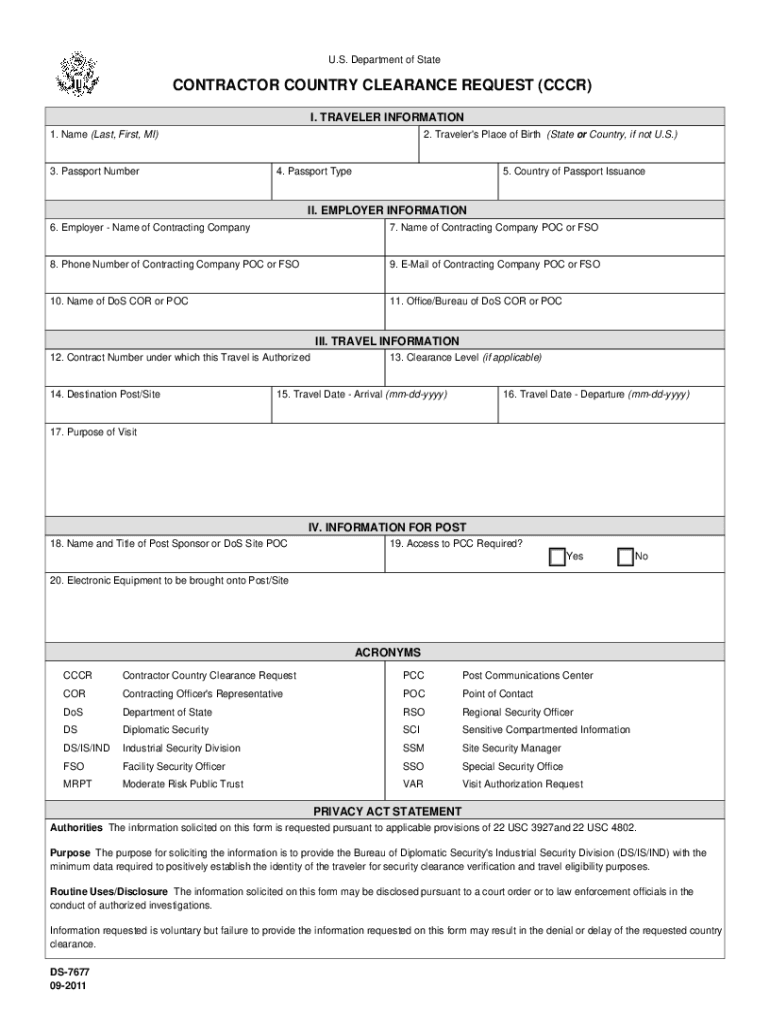 Country Clearance Request State Department  Form