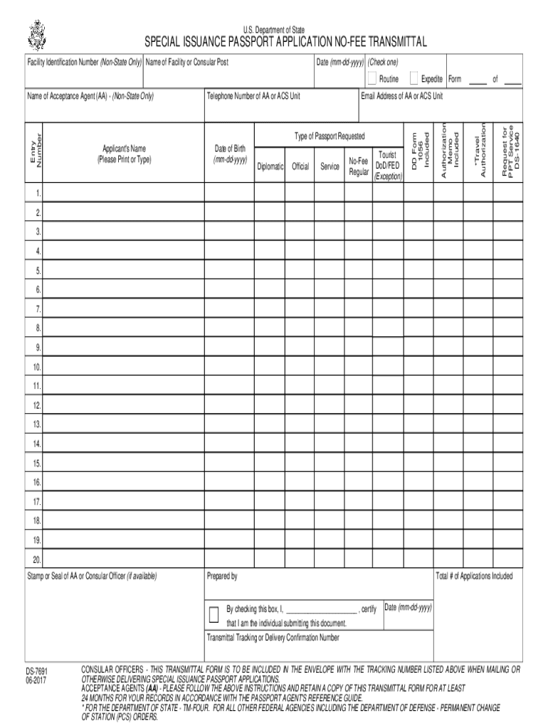 Eforms State GovFormsds7691U S Department of State SPECIAL ISSUANCE PASSPORT