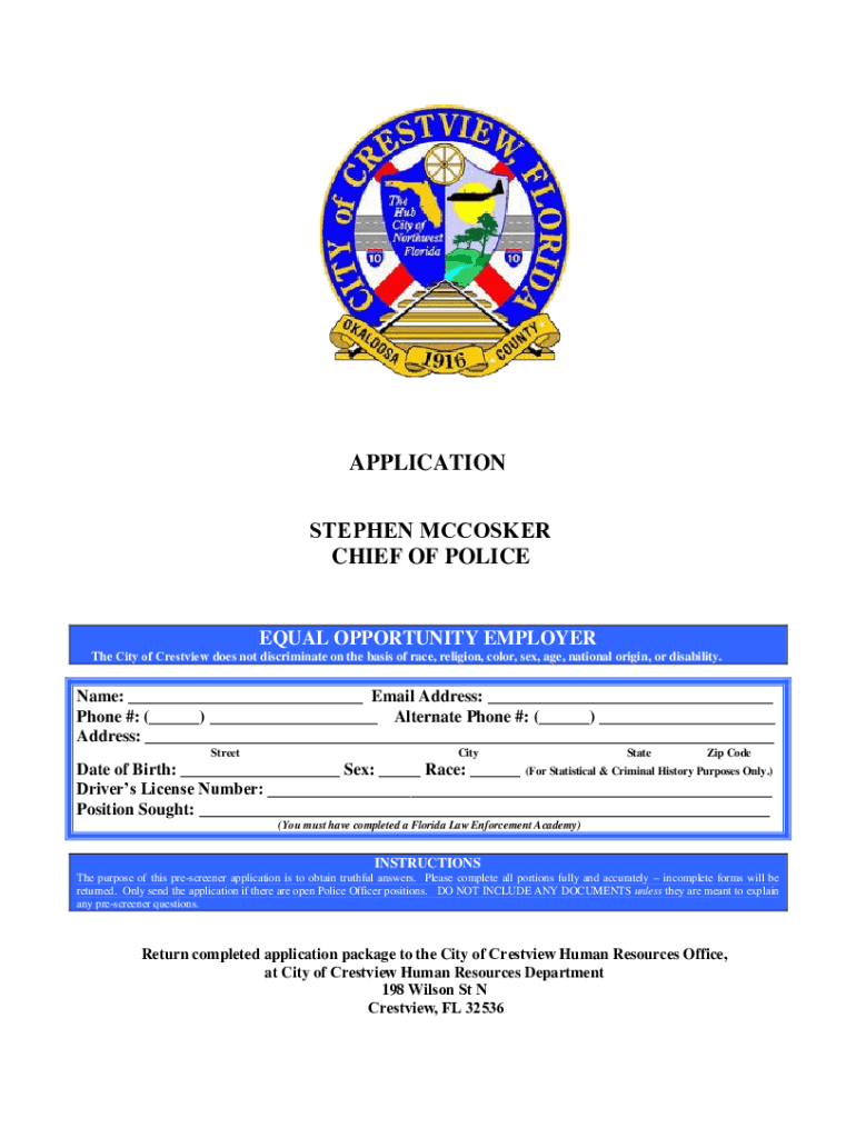 Www Cityofcrestview OrgAgendaCenterViewFileCity of Crestview POLICE DEPARTMENT  Form