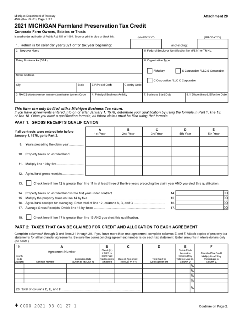  4594, Michigan Farmland Preservation Tax Credit 4594, Michigan Farmland Preservation Tax Credit 2021-2024