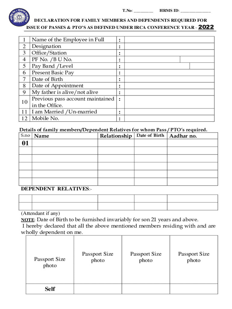  DECLARATION for the PASSES &amp;amp; PTOS for FAMILY MEMBERS DEPENDENTS for the YEAR 200 2022-2024