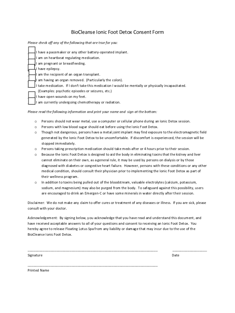  Ionic Foot Detox Form Fill Online, Printable, Fillable 2020-2024
