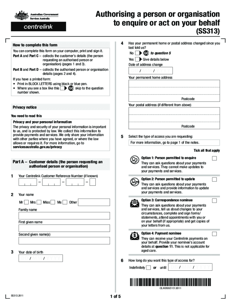 Australia Human Services Ss313  Form