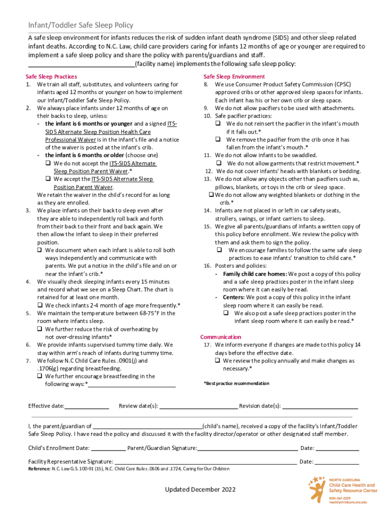  InfantToddler Safe Sleep Policy a Safe Sleep Envi 2022-2024