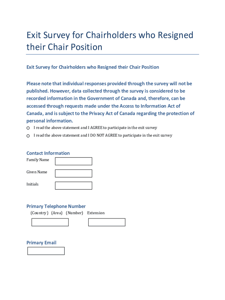 Exit Survey for Chairholders Who Resigned Their Chair Position  Form