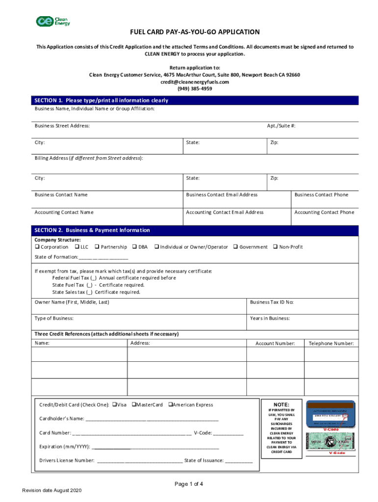 FUEL CARD PAY as YOU GO APPLICATION  Form