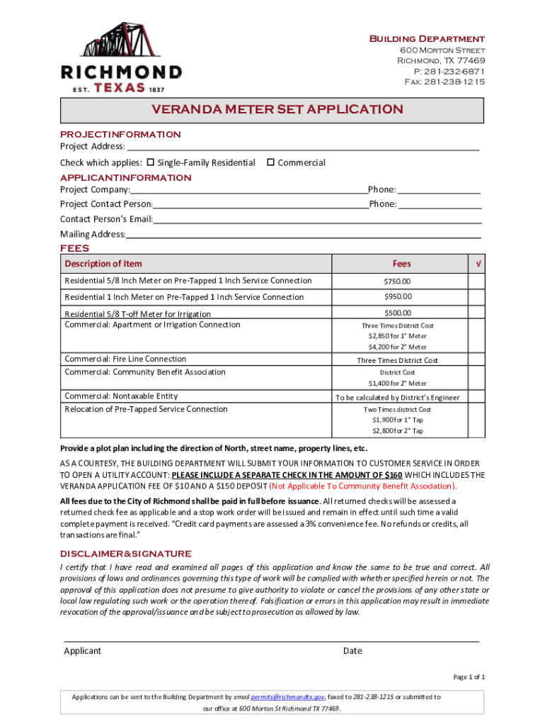 VERANDA METER SET APPLICATION  Form