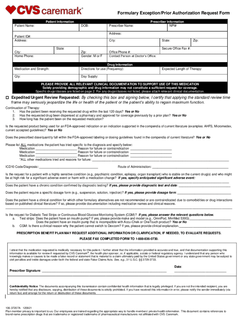  Formulary Exception Prior Auth Request Form 2021-2024