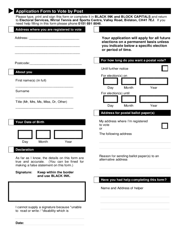 Postal Vote Application Form