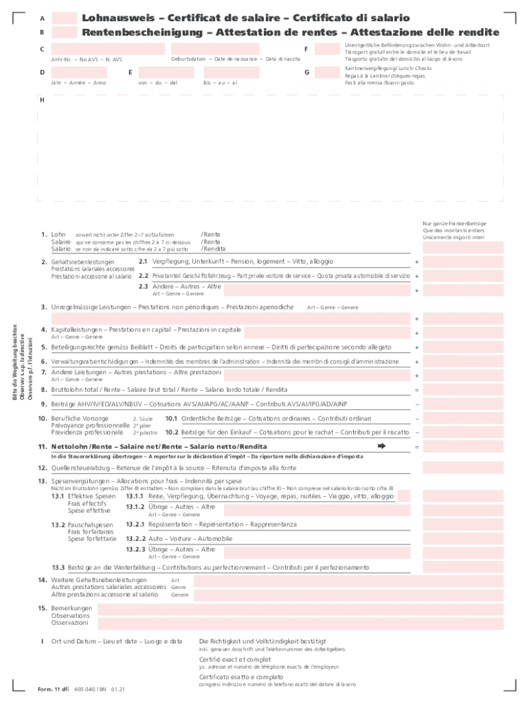  Form 11 LohnausweisCertificat De SalaireCertificato Di Salario 2021-2024