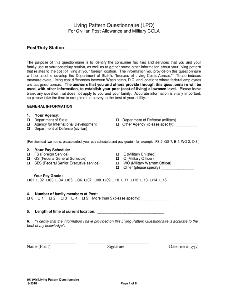 Eforms State GovFormsds1996Living Pattern Questionnaire LPQ for Civilian Post