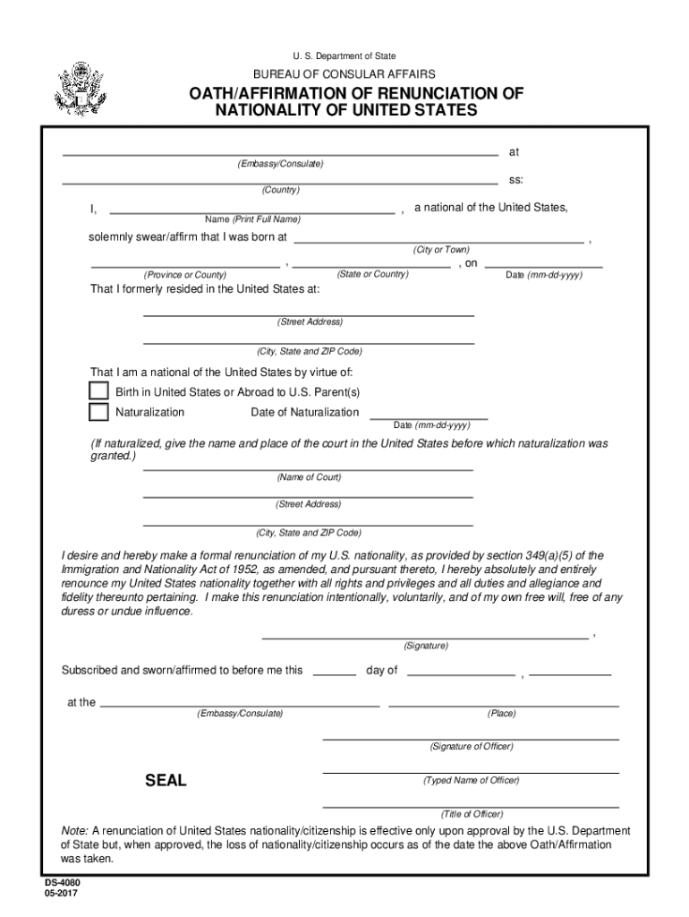 Ds4080 PDF U S Department of State BUREAU of CONSULAR  Form