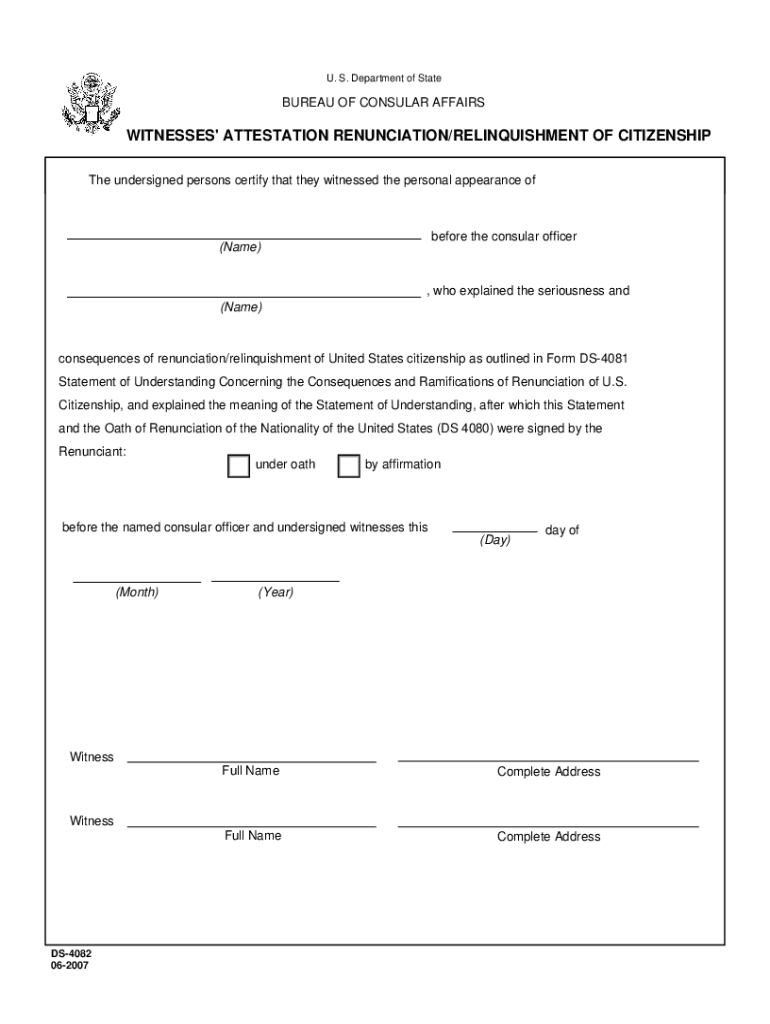 Eforms State GovFormsds4082DS 4082 Witnesses' Attestation RenunciationRelinquishment of